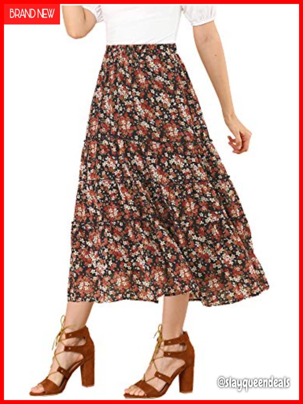Allegra K Women's Floral Chiffon A-Line Tiered Ruffle Maxi Skirt
